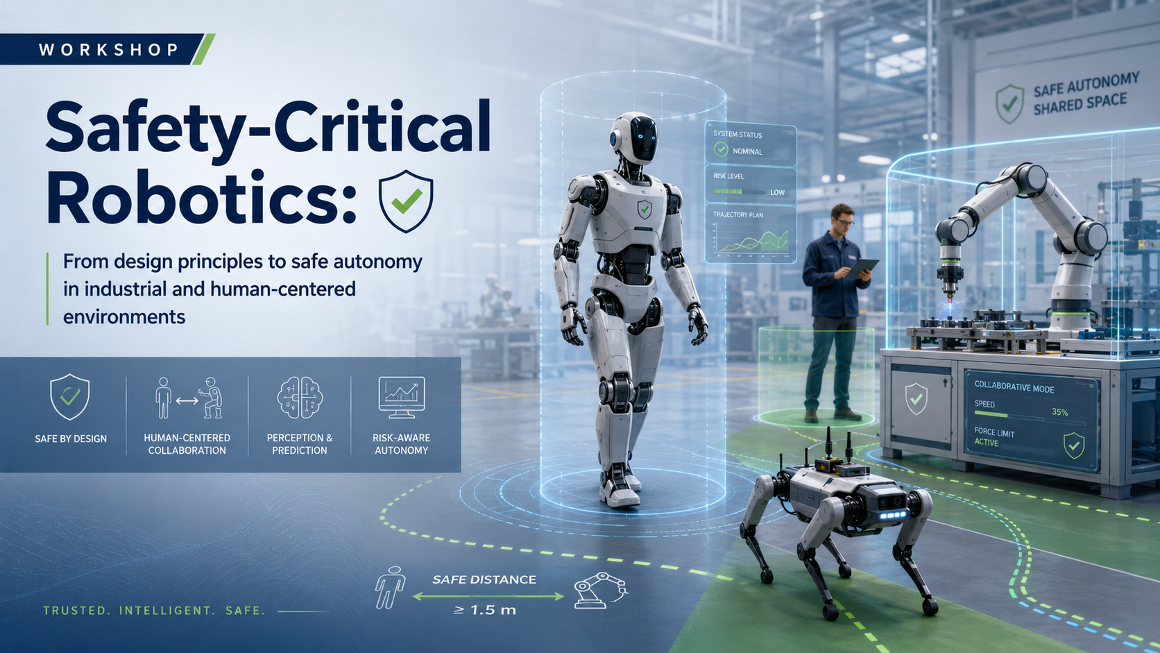 Collaborative robot and human operator in a safety-aware industrial robotics lab